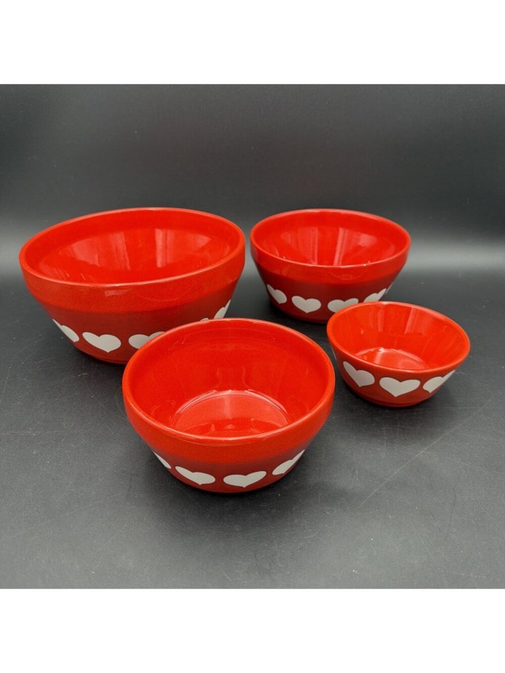 Waechtersbach West Germany Red Heart SET OF 4 Serving Red Bowls Valentines